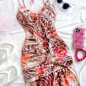 Selfie Leslie Pink and Brown Mini Dress